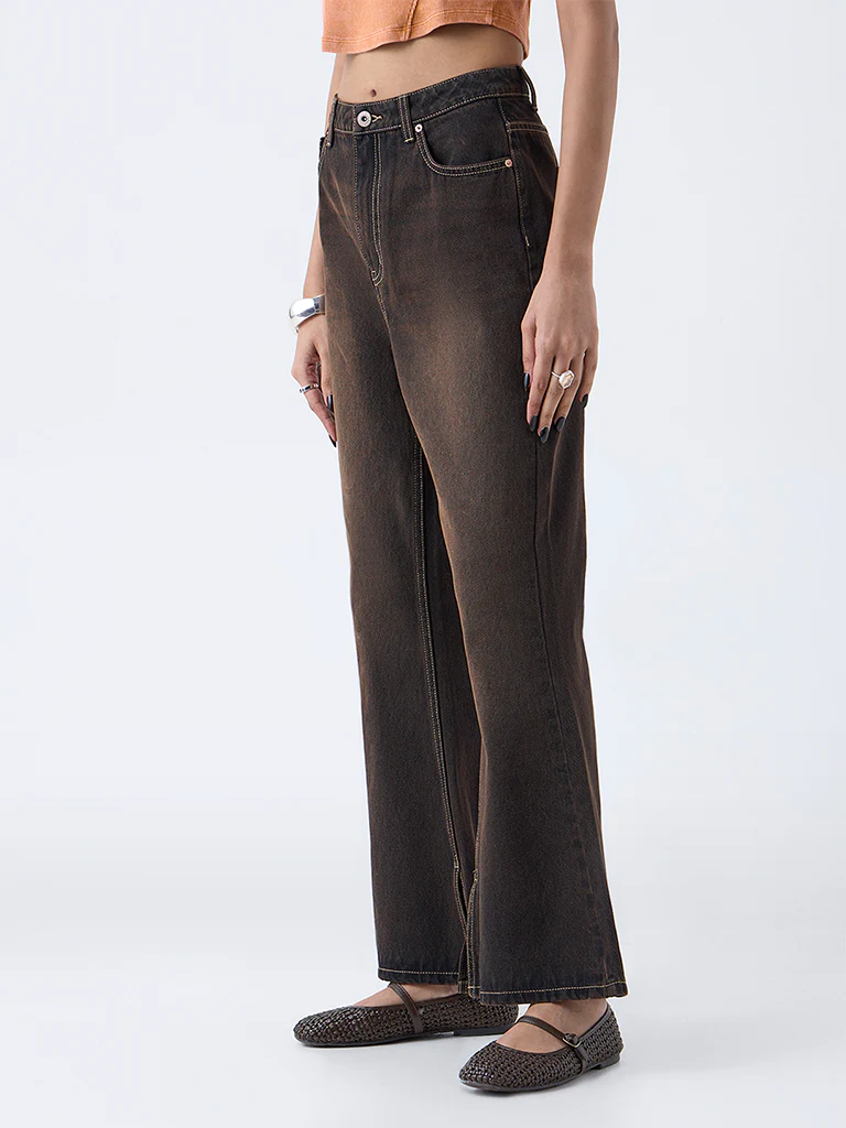 Nuon Brown Washed High-Rise Bootcut Jeans - Image 2