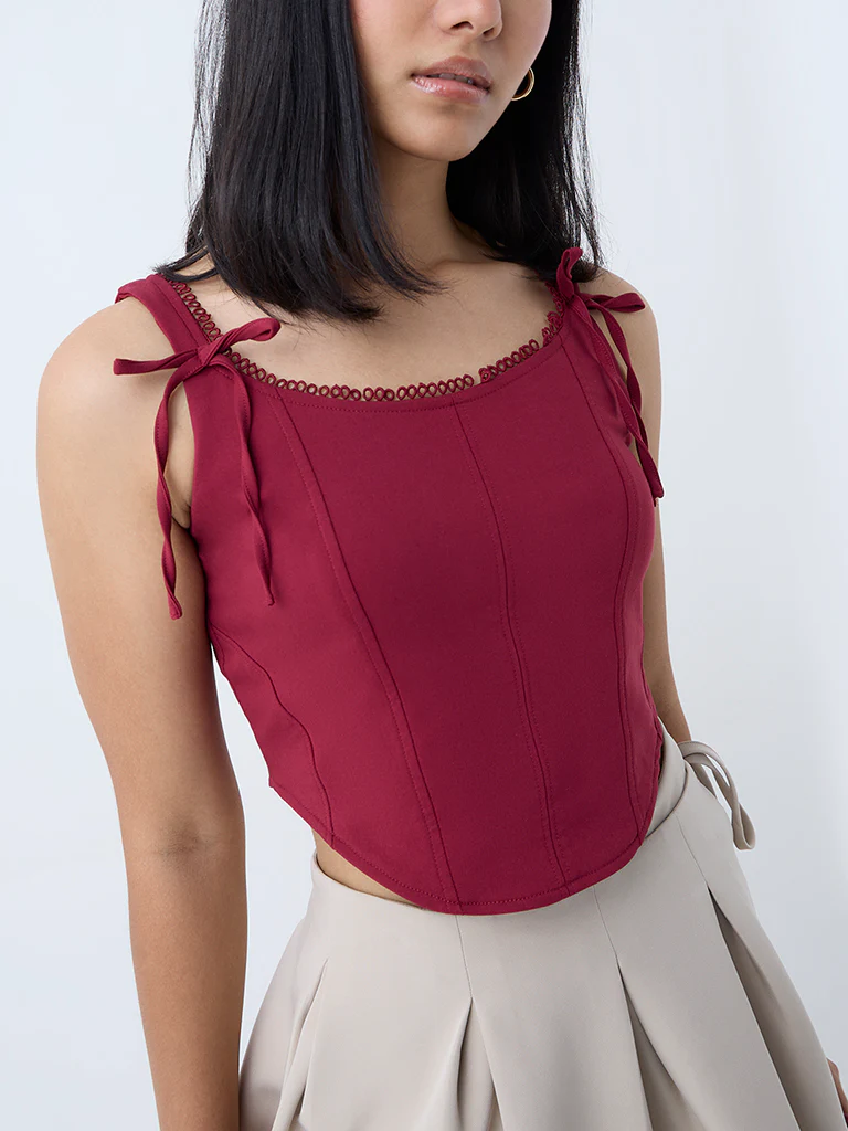 Nuon Burgundy Corset-Style Top - Image 3