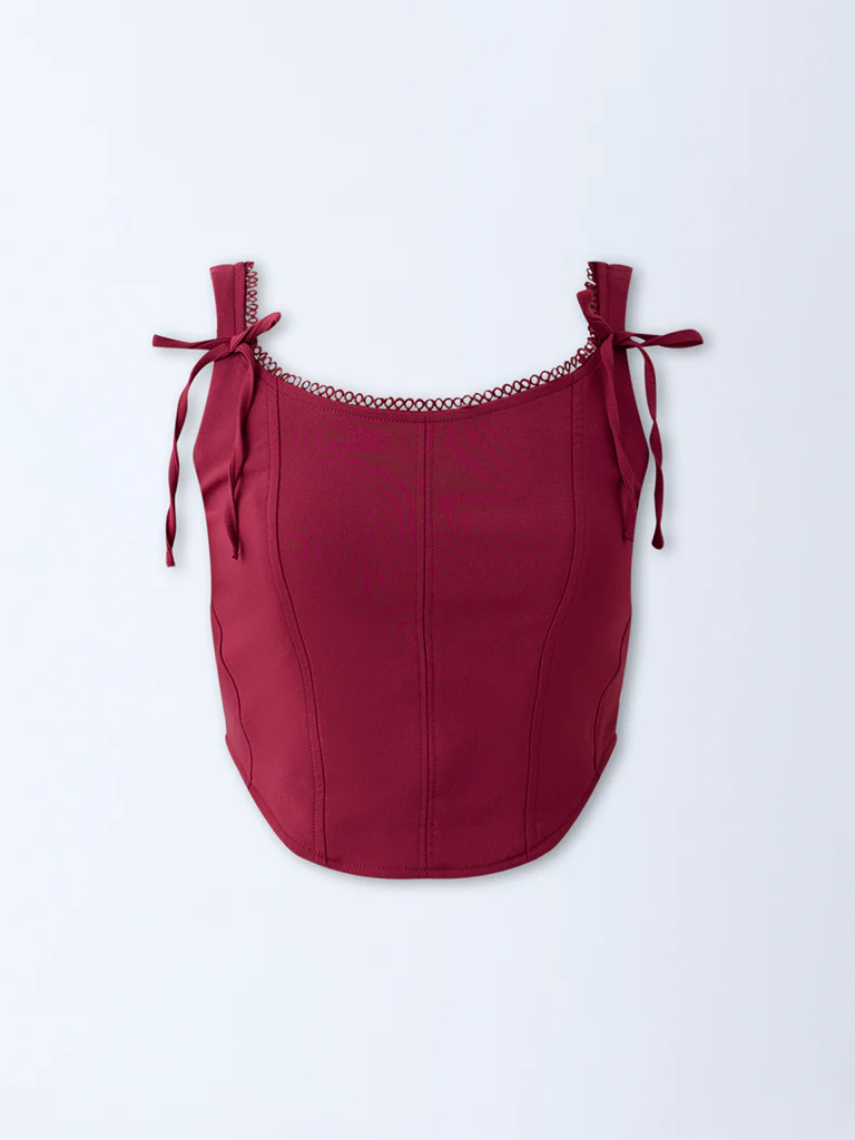 Nuon Burgundy Corset-Style Top - Image 5