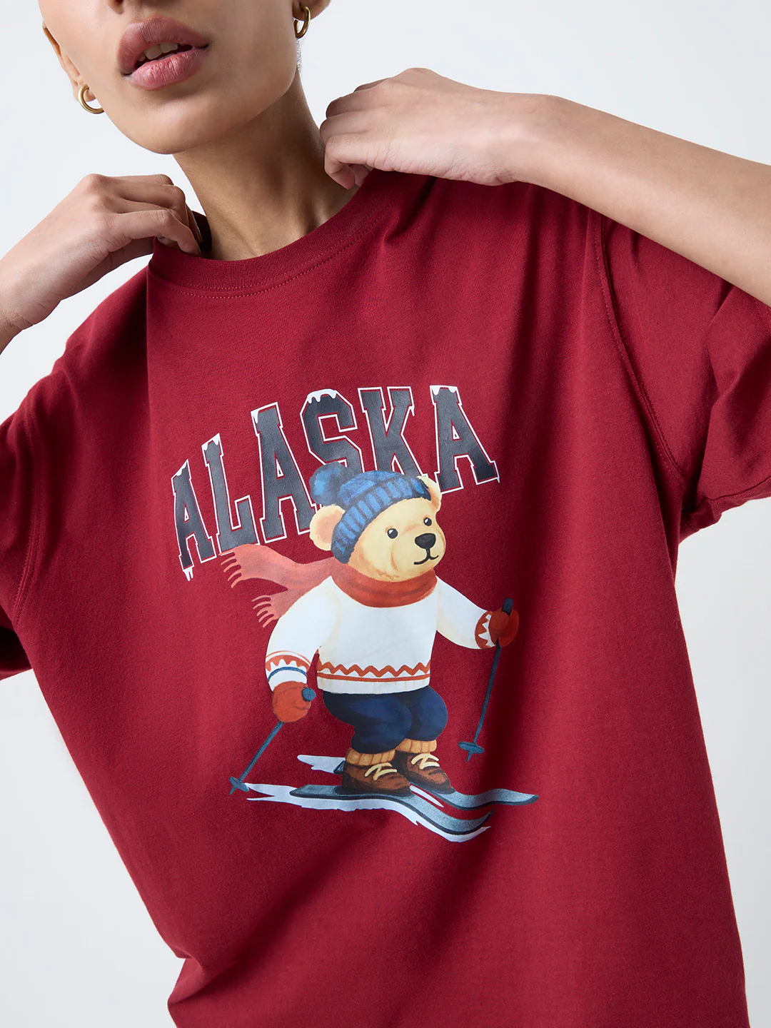 Nuon Burgundy Graphic Design Cotton T-Shirt - Image 3