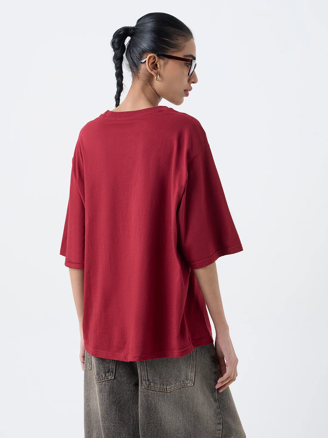 Nuon Burgundy Graphic Design Cotton T-Shirt - Image 4