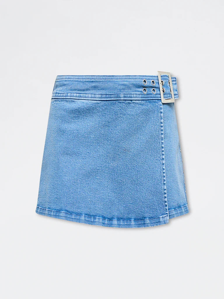 Nuon Blue Buckle-Detail High-Rise Denim Skorts - Image 5