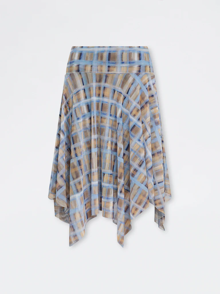 Nuon Blue Checkered Asymmetrical High-Rise Skirt - Image 5