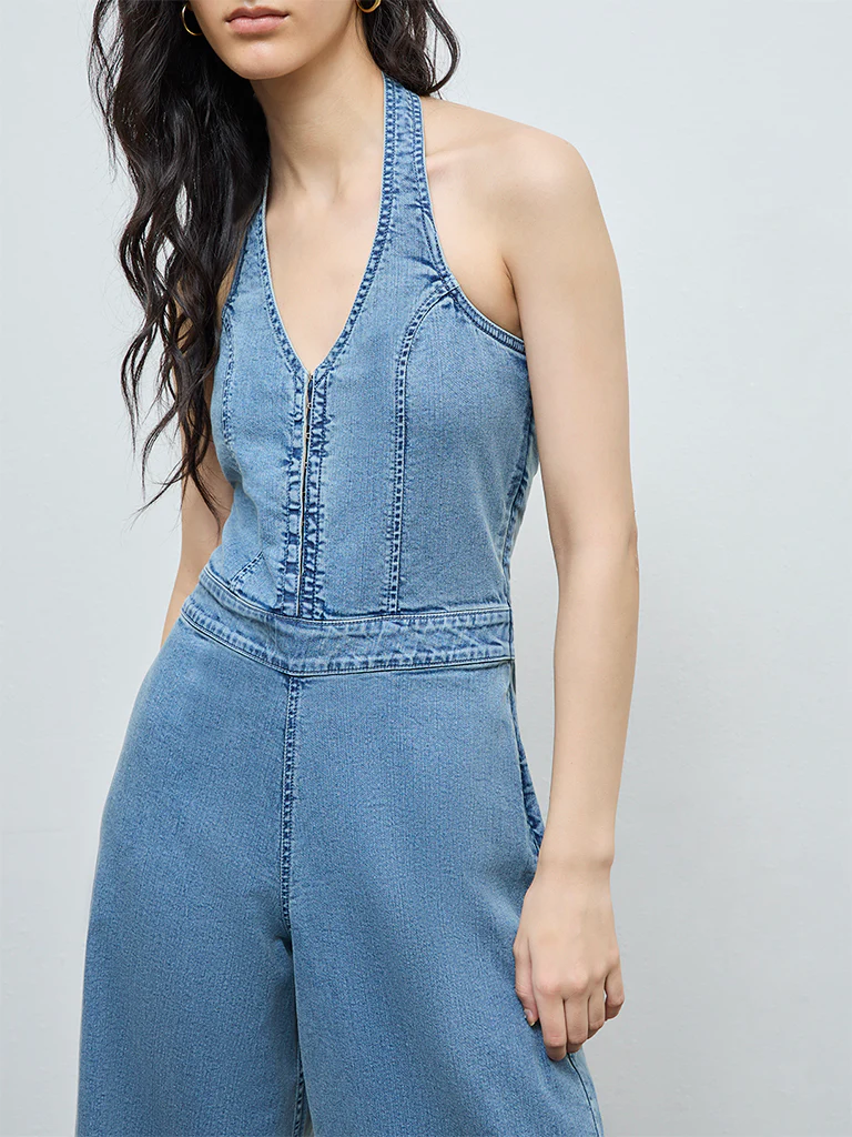 Nuon Blue Halter-Neck Denim Jumpsuit - Image 3