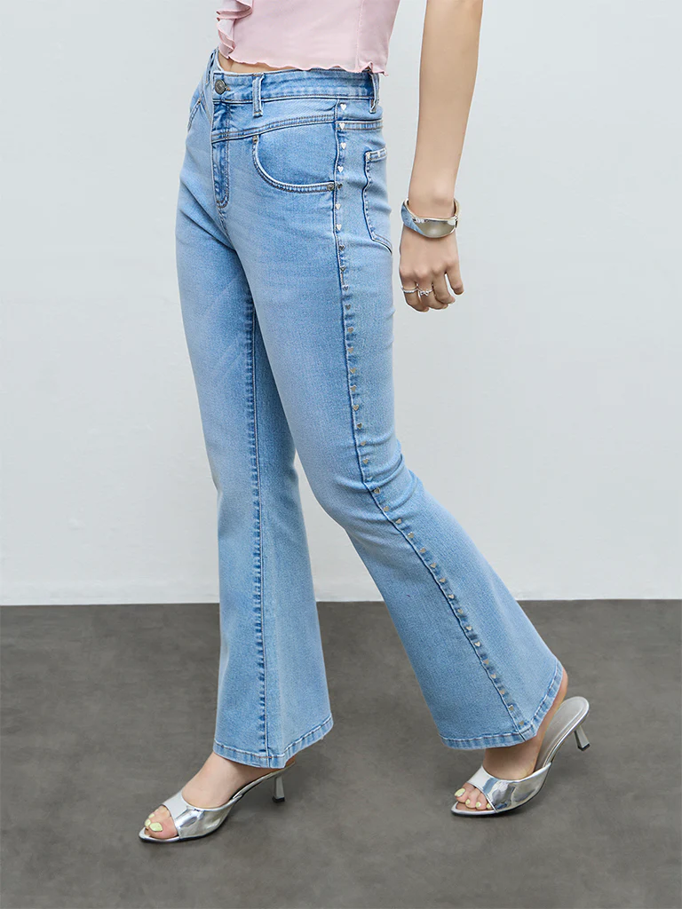 Nuon Blue Heart-Studded High-Rise Jeans - Image 2