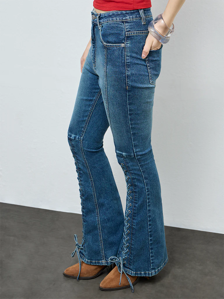 Nuon Dark Blue Criss-Cross High-Rise Jeans - Image 2