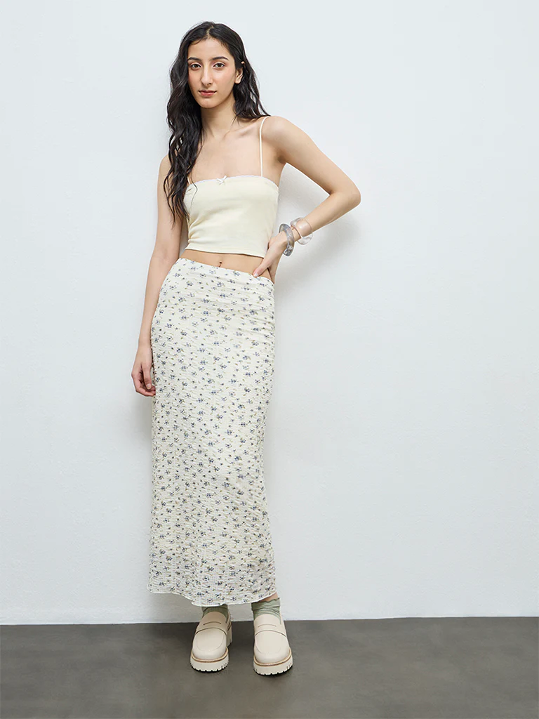 Nuon Off-White Floral High-Rise Skirt