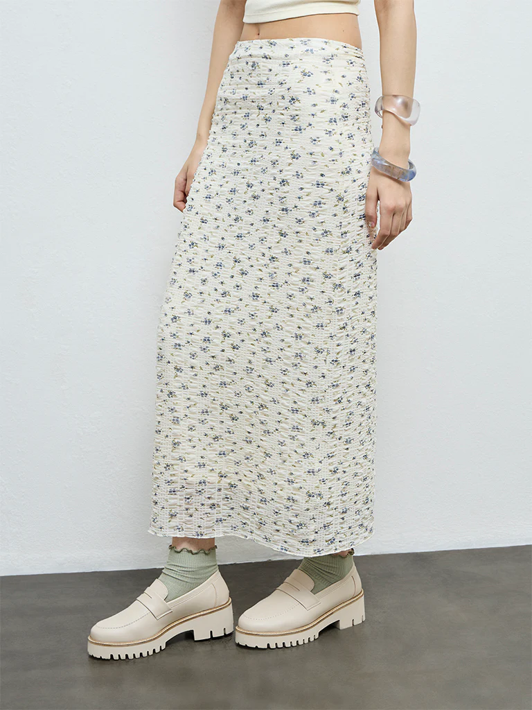 Nuon Off-White Floral High-Rise Skirt - Image 2