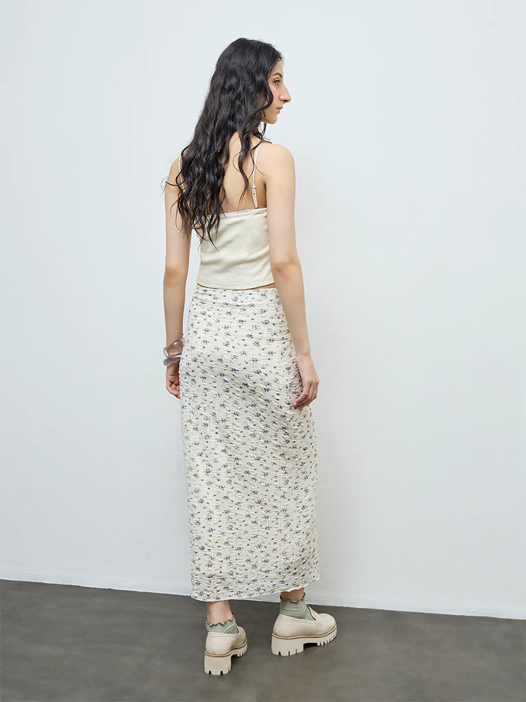 Nuon Off-White Floral High-Rise Skirt - Image 4