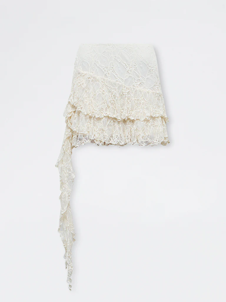 Nuon Off-White Lace High-Rise Ruffled Skirt - Image 5