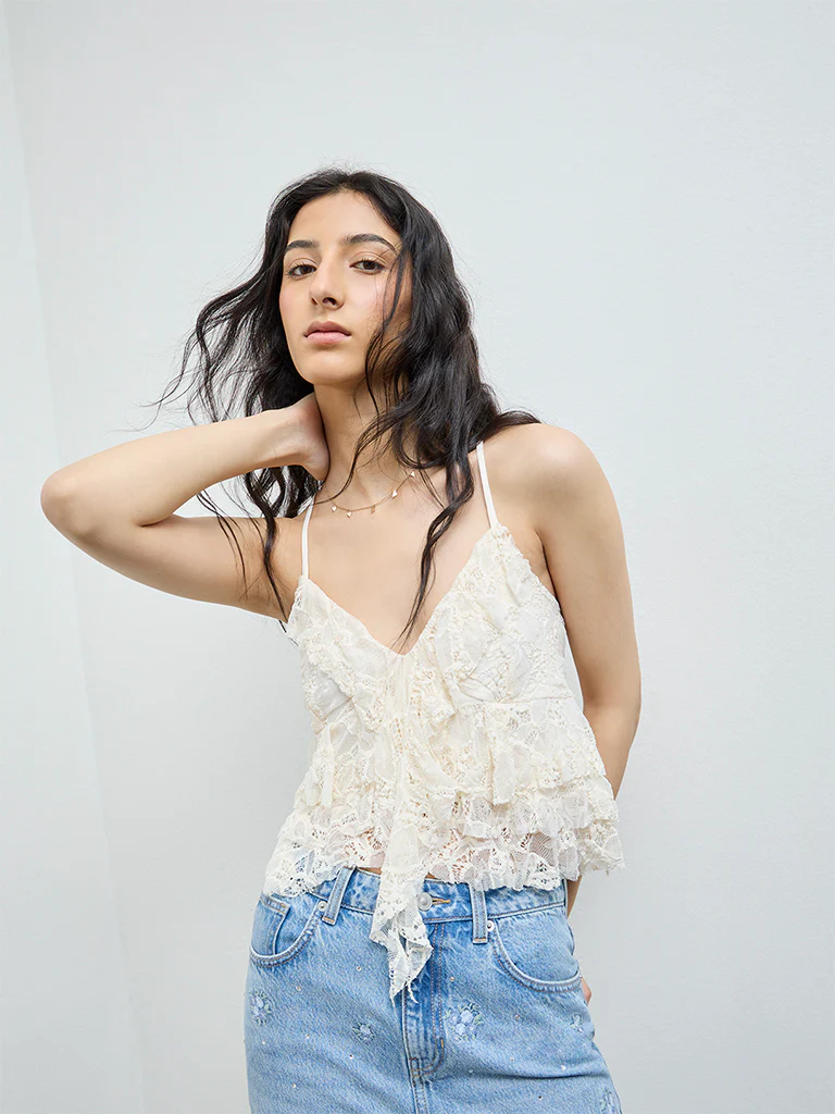 Nuon Off-White Lace Top