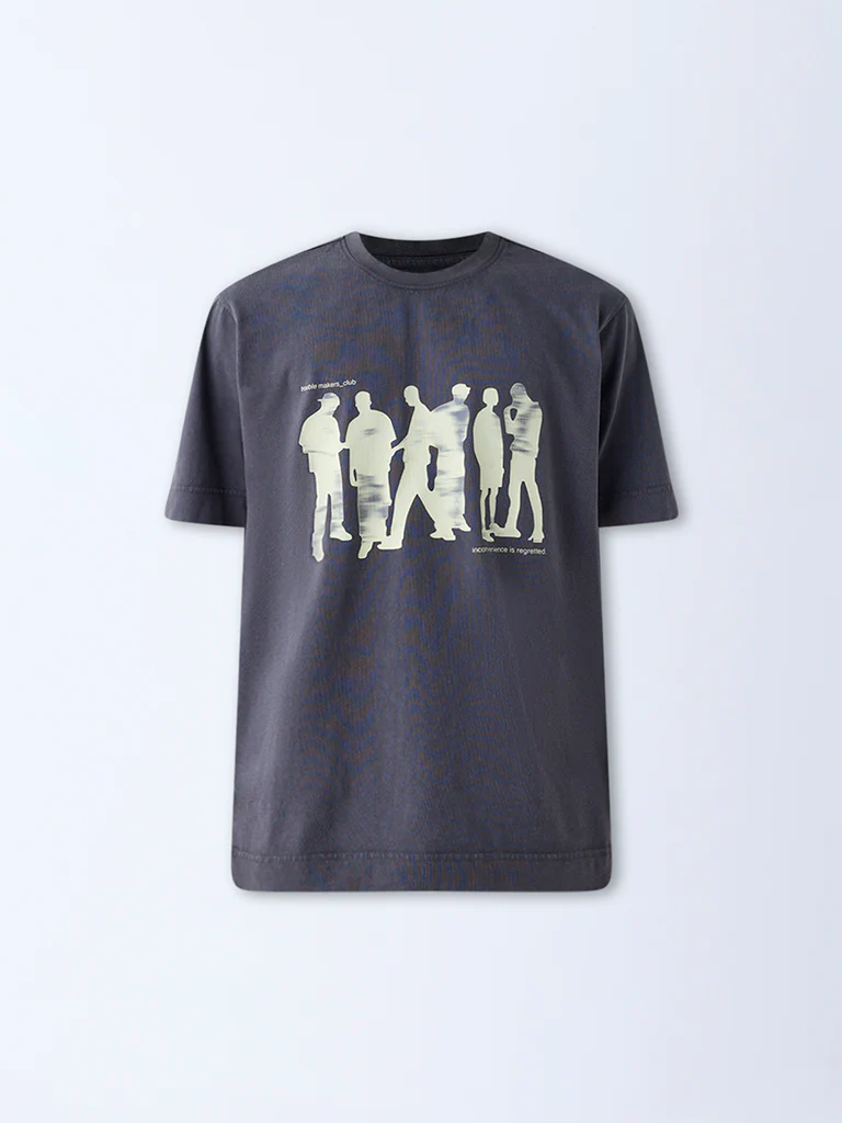 Nuon Charcoal Printed Relaxed-Fit Cotton T-Shirt - Image 5