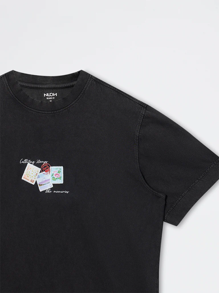Nuon Charcoal Printed Relaxed-Fit Cotton T-Shirt - Image 3