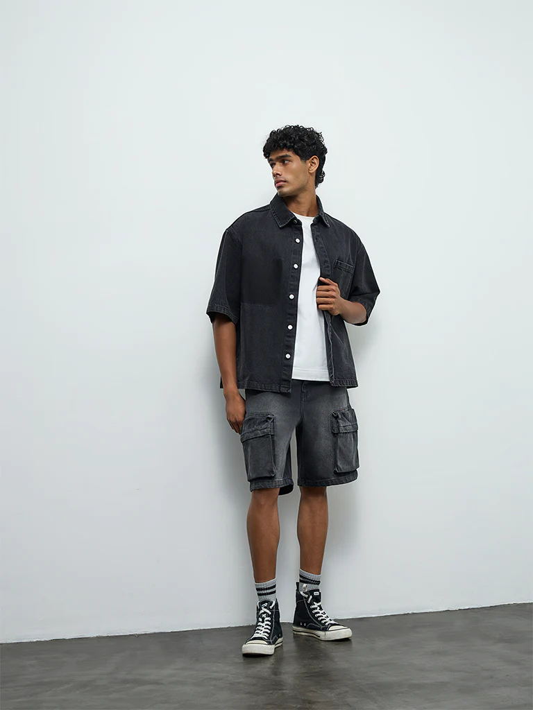 Nuon Charcoal Relaxed-Fit Denim Shirt - Image 3
