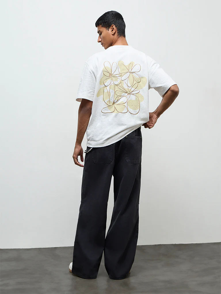 Nuon Charcoal Relaxed-Fit Mid-Rise Cotton Trousers with Braided Cord - Image 5