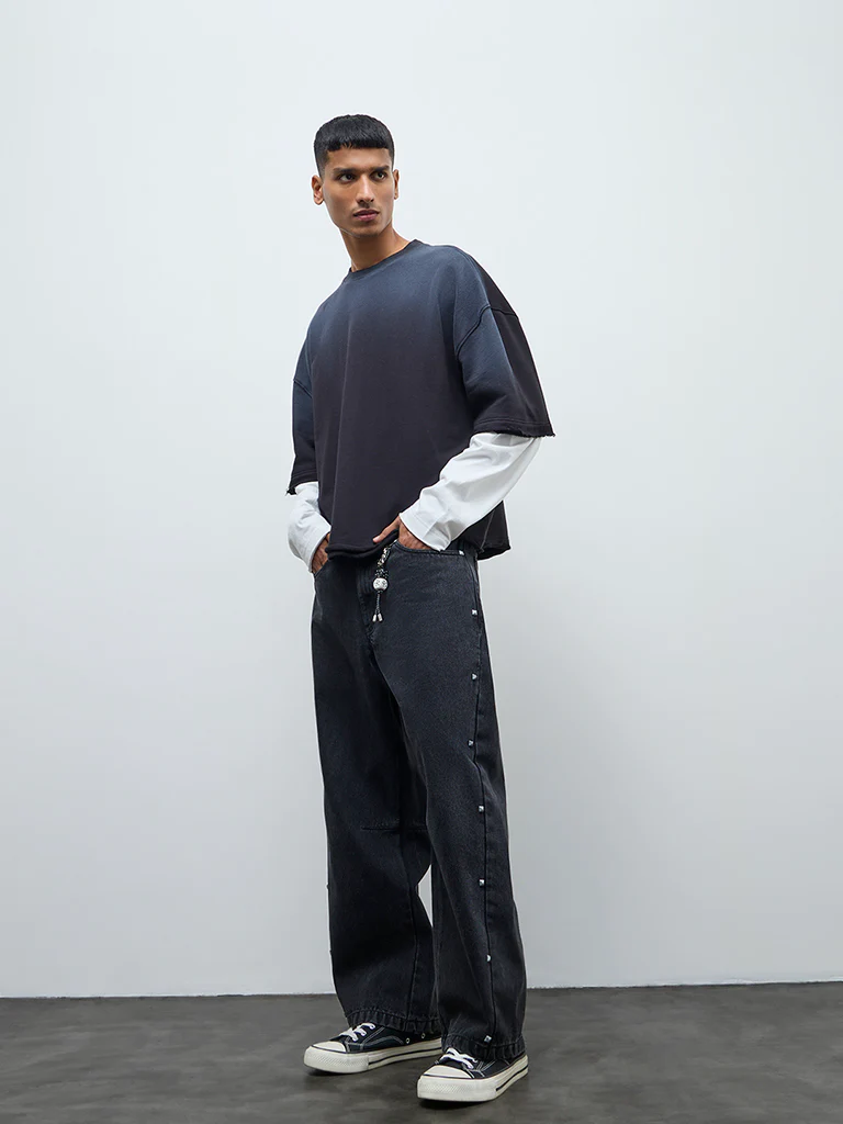 Nuon Charcoal Stud-Detailed Relaxed-Fit Mid-Rise Jeans