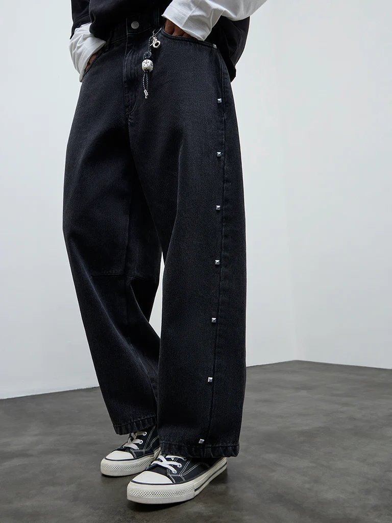Nuon Charcoal Stud-Detailed Relaxed-Fit Mid-Rise Jeans - Image 2
