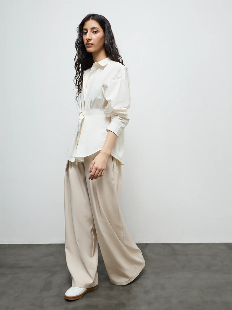 Nuon Cream Buckle-Detailed Cotton Shirt - Image 2