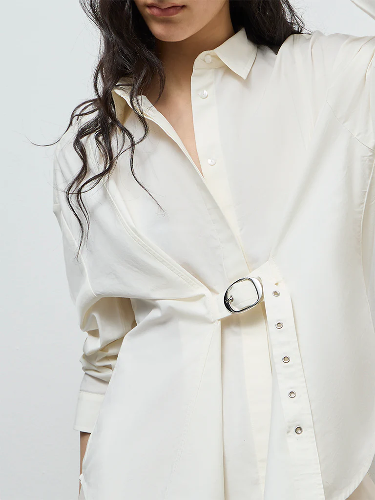 Nuon Cream Buckle-Detailed Cotton Shirt - Image 3