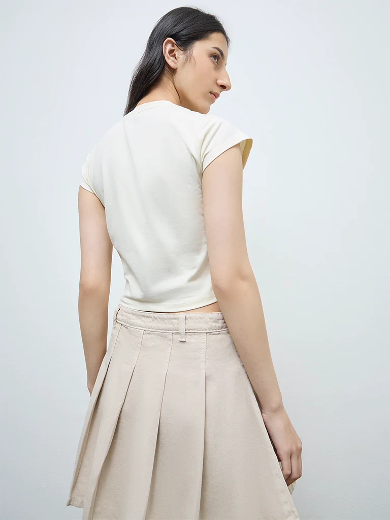 Nuon Cream Embroidered Cotton T-Shirt - Image 4