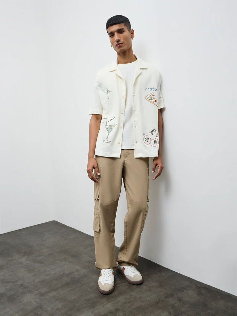 Nuon Cream Embroidered Relaxed-Fit Cotton Shirt - Image 2