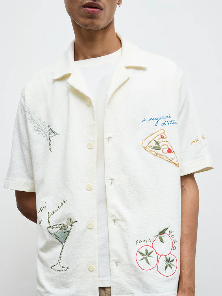 Nuon Cream Embroidered Relaxed-Fit Cotton Shirt - Image 3