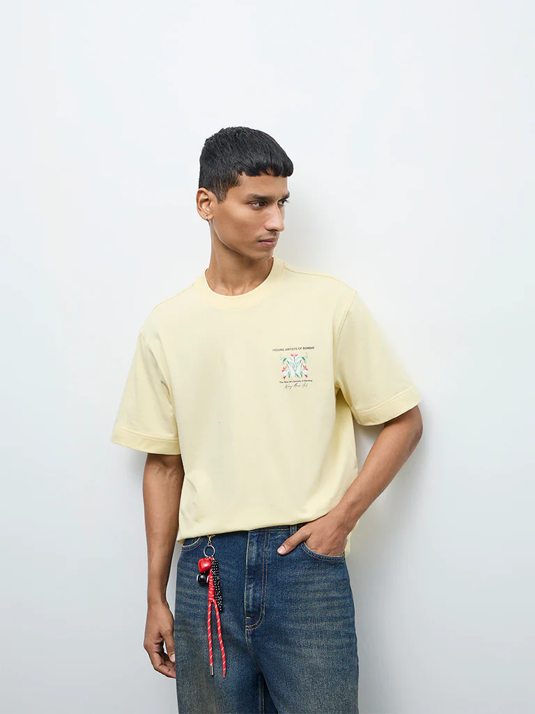 Nuon Cream Floral Printed Relaxed-Fit Cotton T-Shirt - Image 2