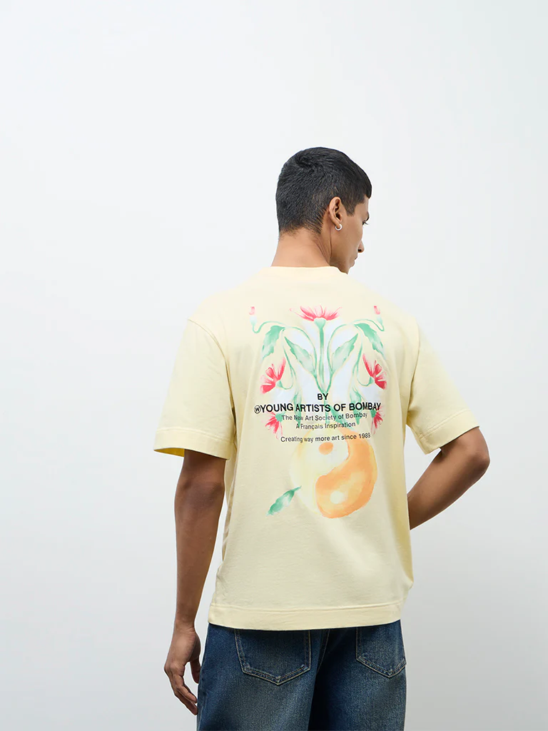 Nuon Cream Floral Printed Relaxed-Fit Cotton T-Shirt - Image 4