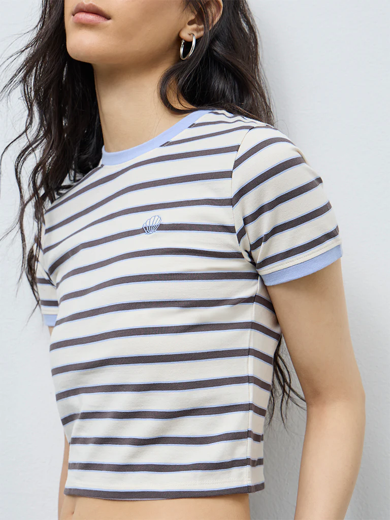 Nuon Cream Striped Cotton-Blend T-Shirt - Image 3