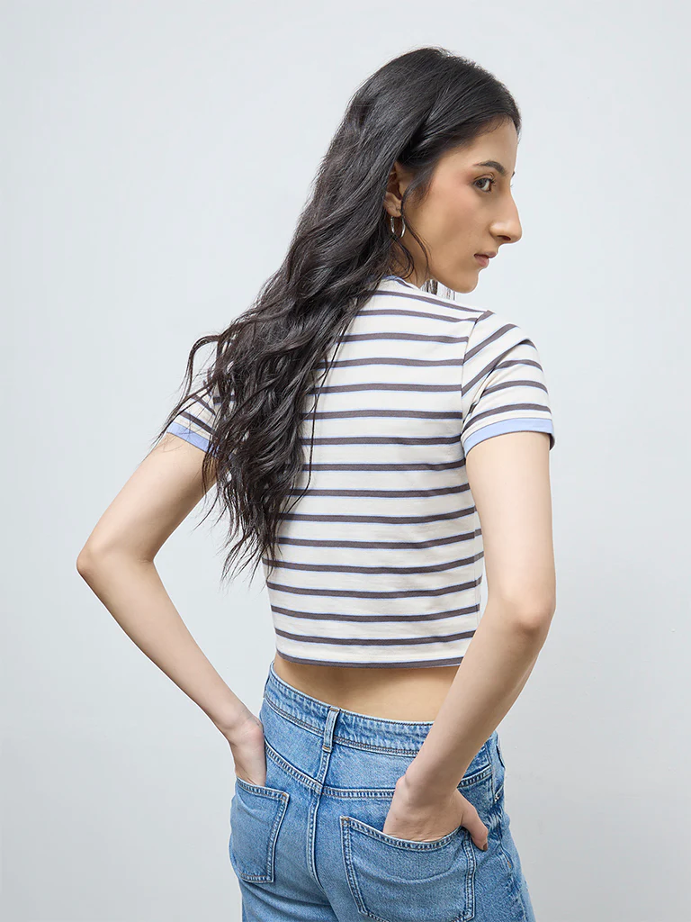 Nuon Cream Striped Cotton-Blend T-Shirt - Image 4