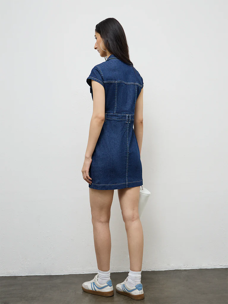 Nuon Dark Blue A-Line Denim Dress - Image 4