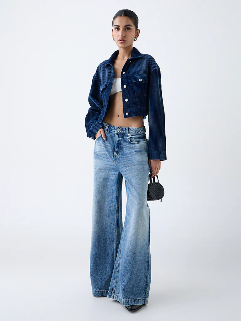 Nuon Dark Blue Corduroy Cotton Jacket - Image 2