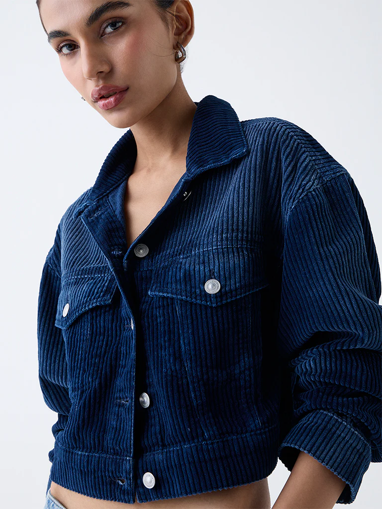 Nuon Dark Blue Corduroy Cotton Jacket - Image 3