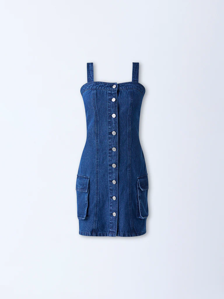 Nuon Dark Blue Denim Bodycon Dress - Image 5