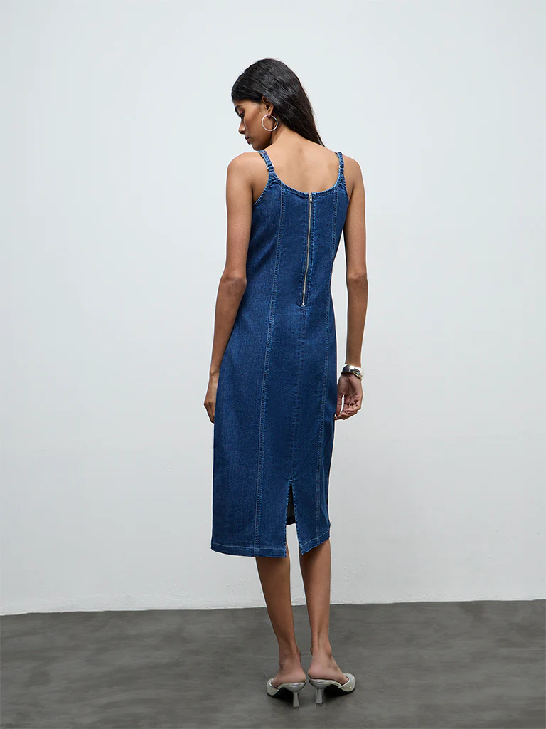 Nuon Dark Blue Denim Bodycon Dress - Image 4