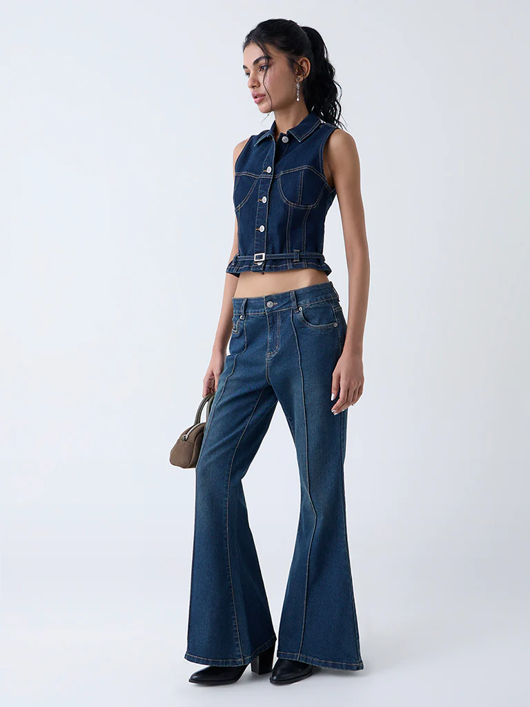 Nuon Dark Blue Denim Jacket with Belt - Image 2
