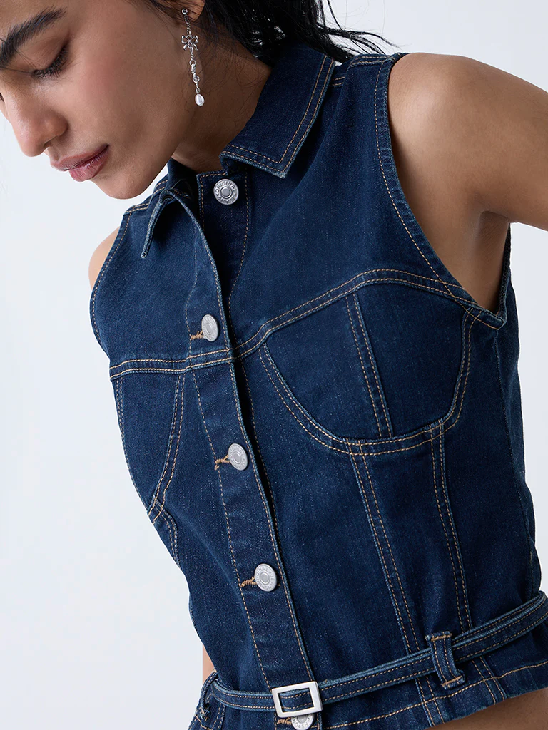 Nuon Dark Blue Denim Jacket with Belt - Image 3