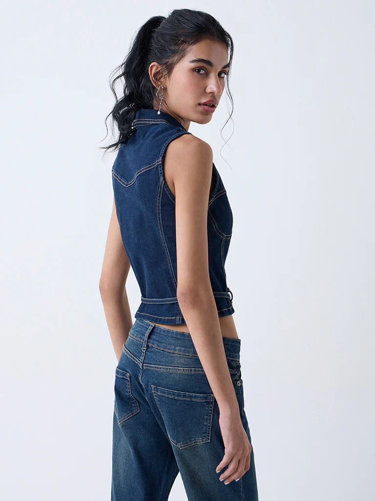 Nuon Dark Blue Denim Jacket with Belt - Image 4