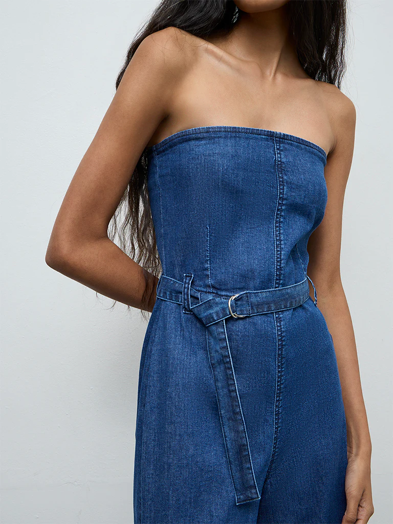 Nuon Dark Blue Denim Jumpsuit with Belt - Image 3