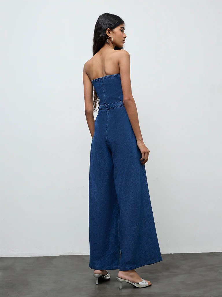 Nuon Dark Blue Denim Jumpsuit with Belt - Image 4