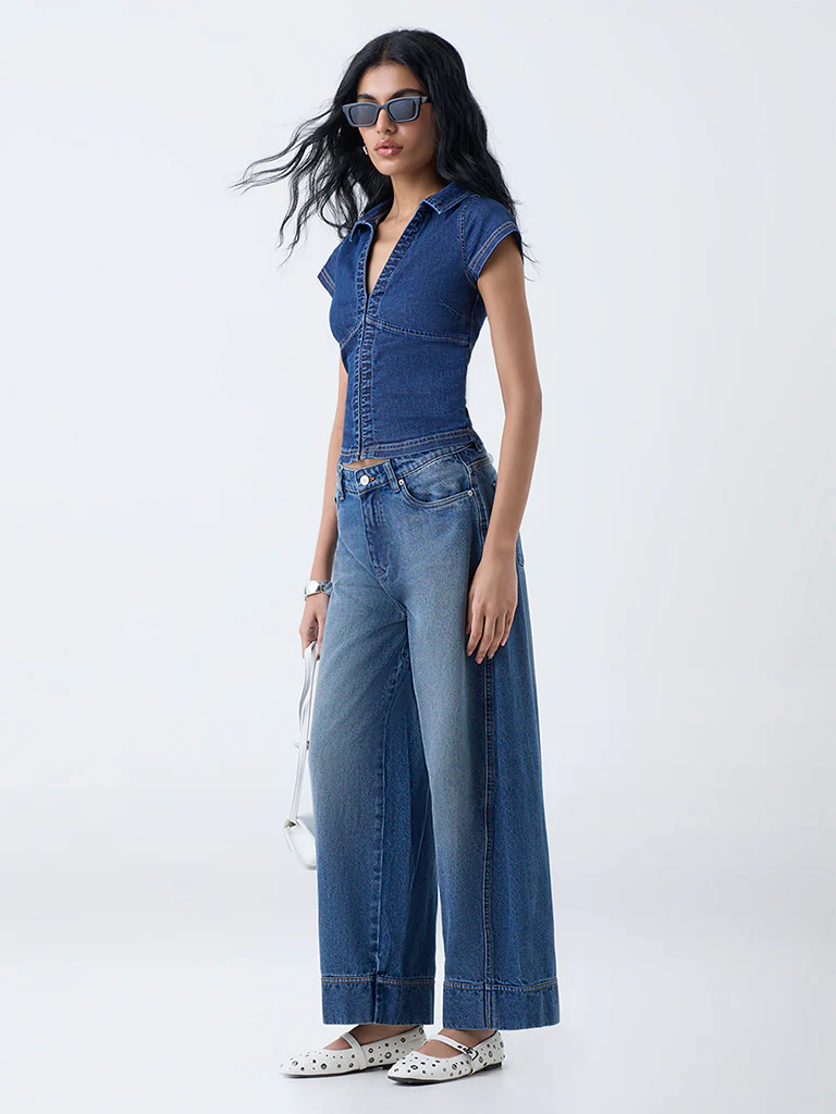 Nuon Dark Blue Denim Top - Image 2