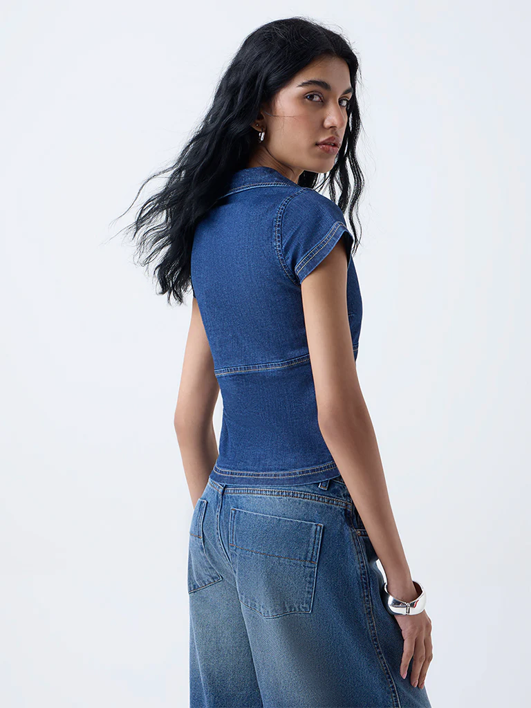 Nuon Dark Blue Denim Top - Image 4