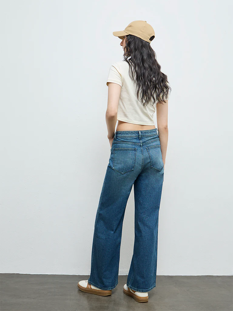 Nuon Dark Blue Distressed High-Rise Jeans - Image 4