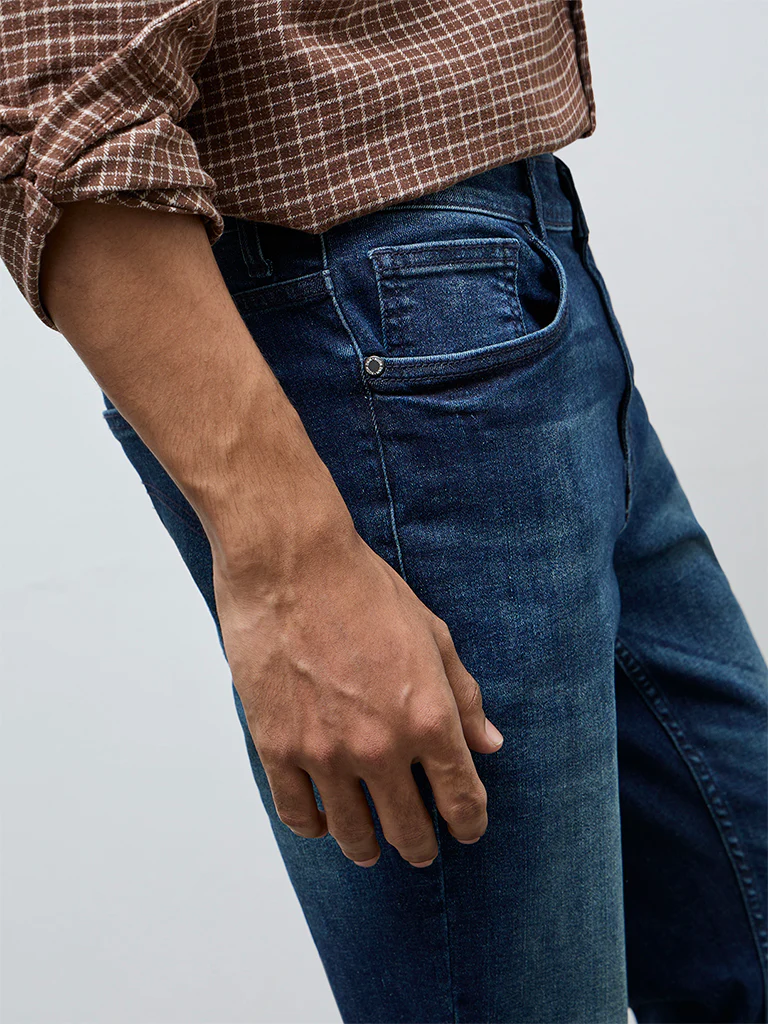 Nuon Dark Blue Faded Slim-Fit Mid-Rise Jeans - Image 3