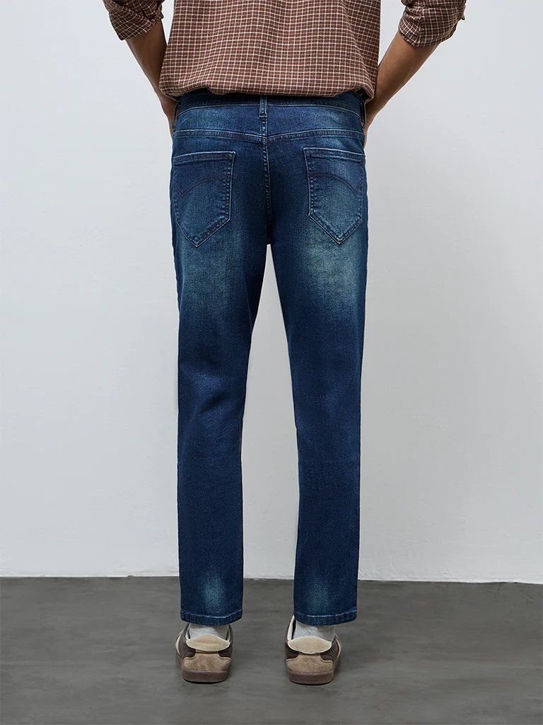 Nuon Dark Blue Faded Slim-Fit Mid-Rise Jeans - Image 4