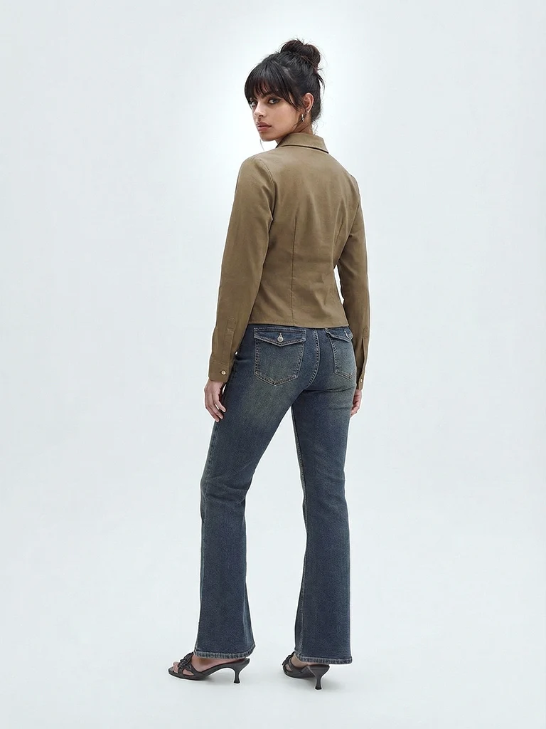 Nuon Dark Blue High-Rise Bootcut Jeans - Image 4