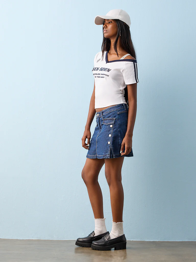 Nuon Dark Blue High-Rise Denim Skorts