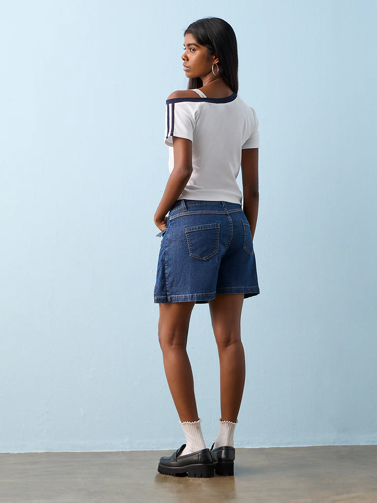 Nuon Dark Blue High-Rise Denim Skorts - Image 4
