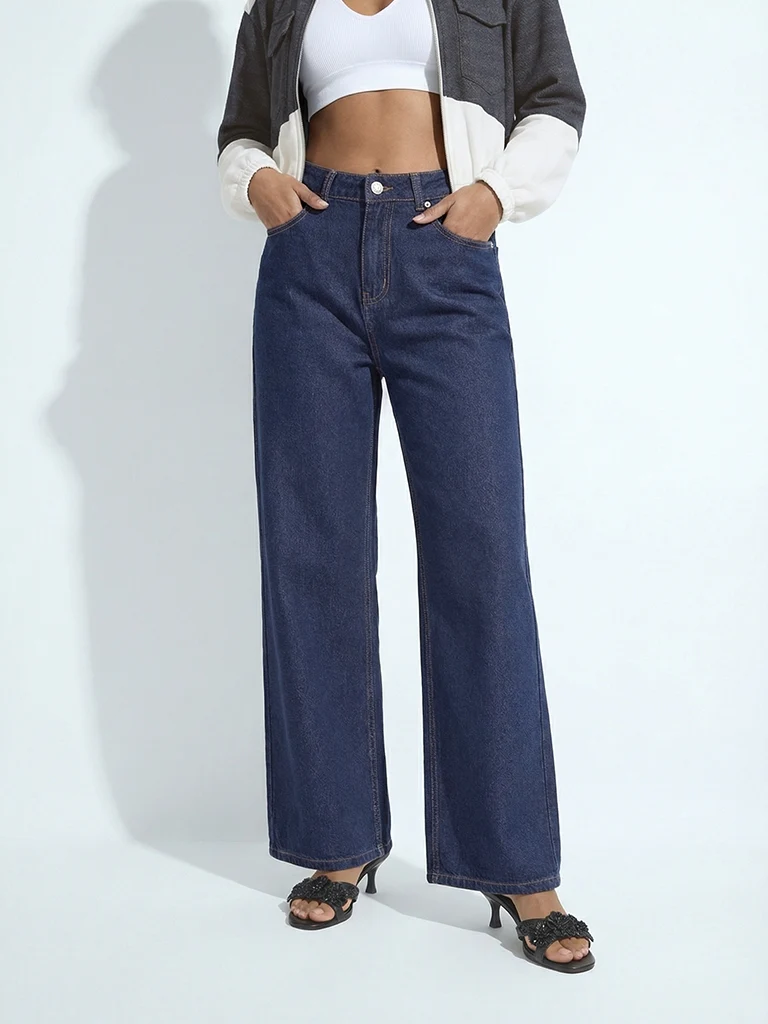 Nuon Dark Blue High-Rise Wide Leg Jeans - Image 2