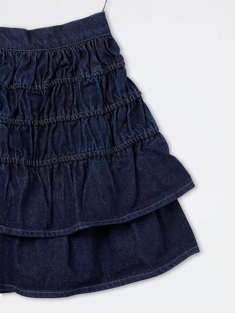 Nuon Dark Blue Smocked Denim Skirt - Image 4